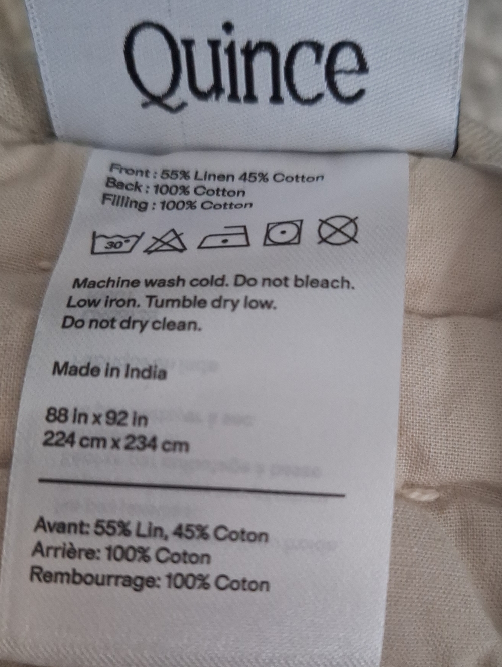 Quince European Linen Cotton Stitch Quilt Natural Full/Queen NEW - Picture 5 of 8